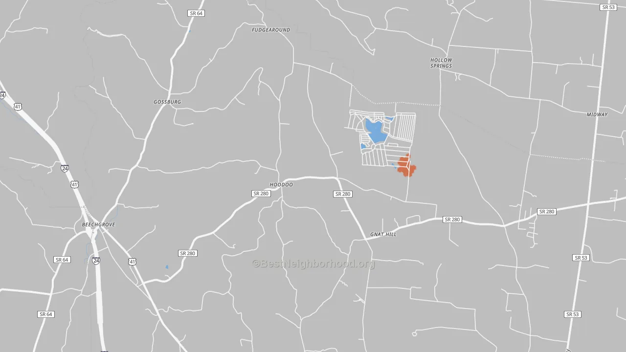 Bike Grade map of Beechgrove, TN