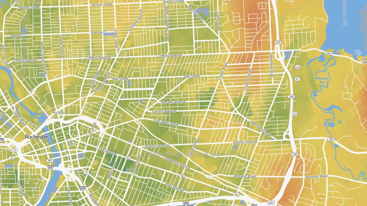 Bike Grade map of Beechwood, Rochester, NY