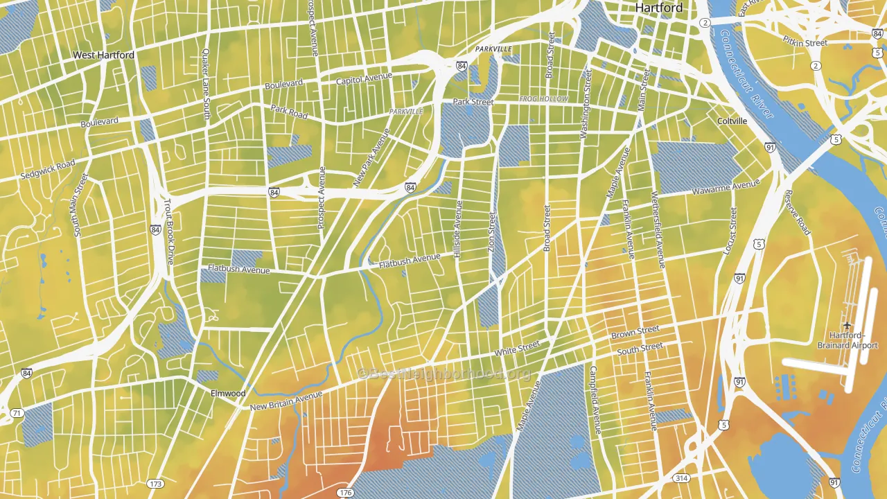 Bike Grade map of Behind The Rocks, Hartford, CT
