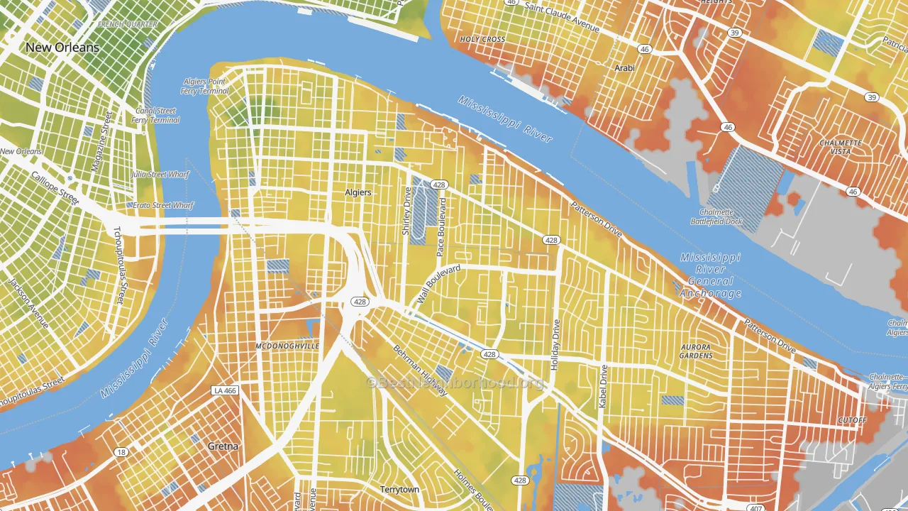 Bike Grade map of Behrman, New Orleans, LA