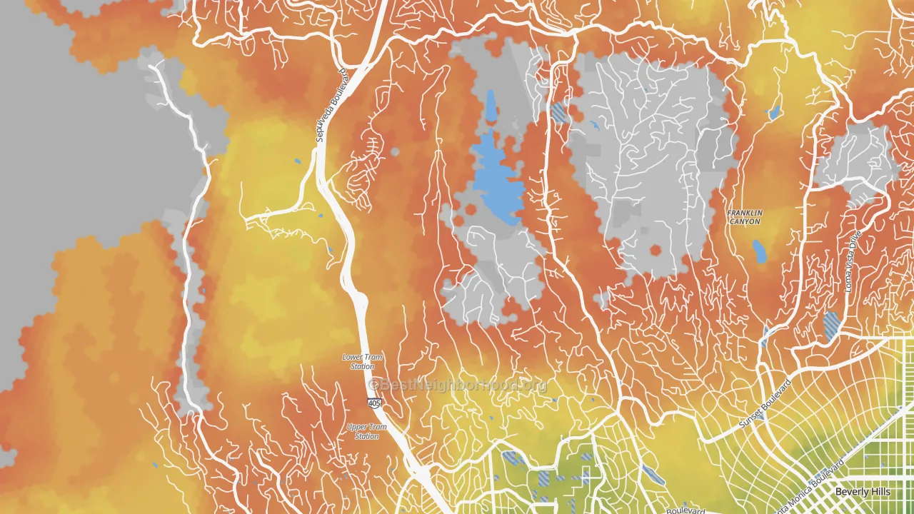 Bike Grade map of Bel Air, Los Angeles, CA