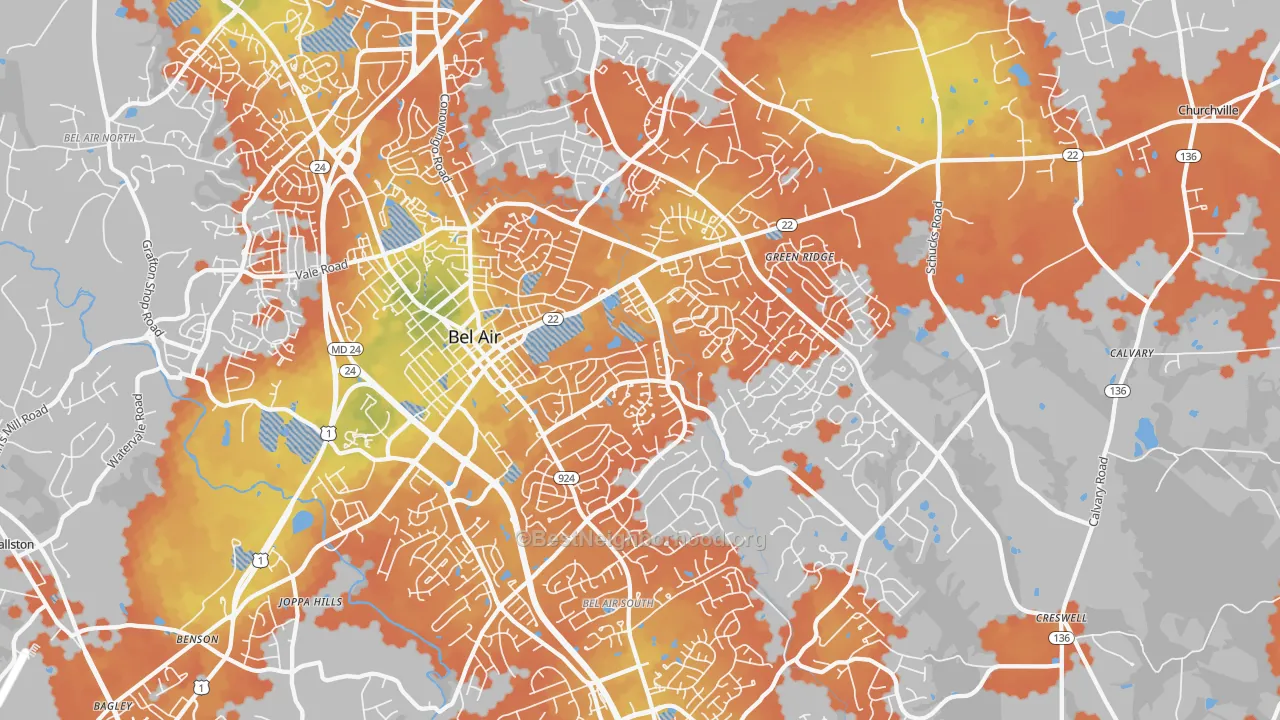 Bike Grade map of Bel Air, MD