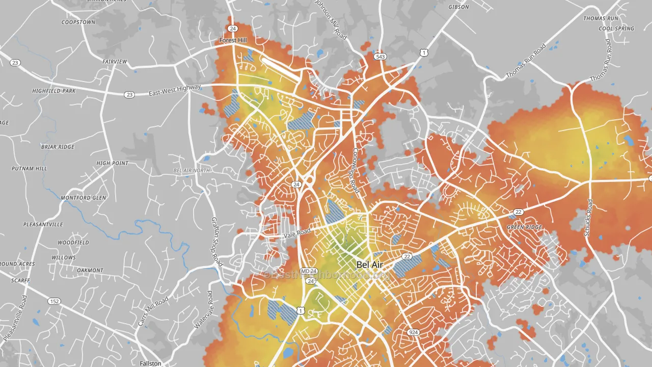 Bike Grade map of Bel Air North, MD