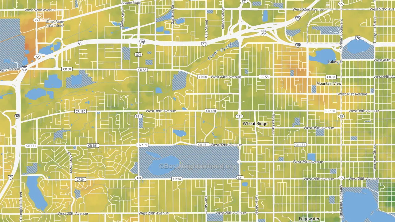 Bike Grade map of Bel Aire, Wheat Ridge, CO