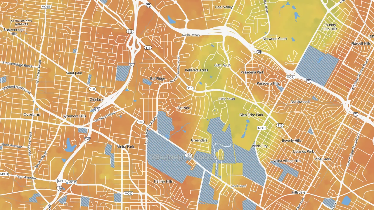 Bike Grade map of Bel-Nor, MO