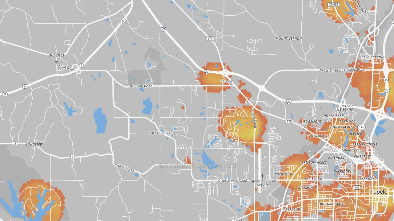 Bike Grade map of Belden, MS