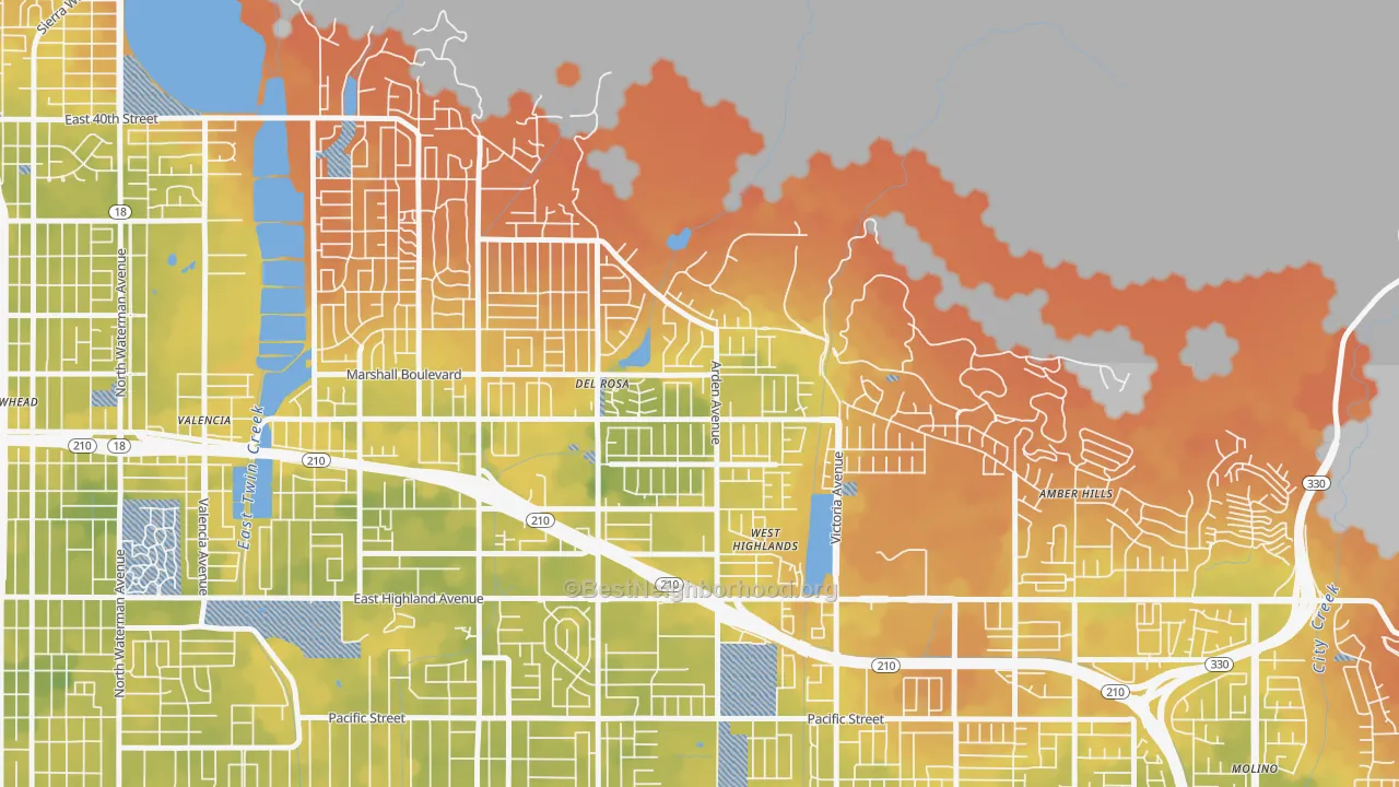 Bike Grade map of Belevedere, San Bernardino, CA