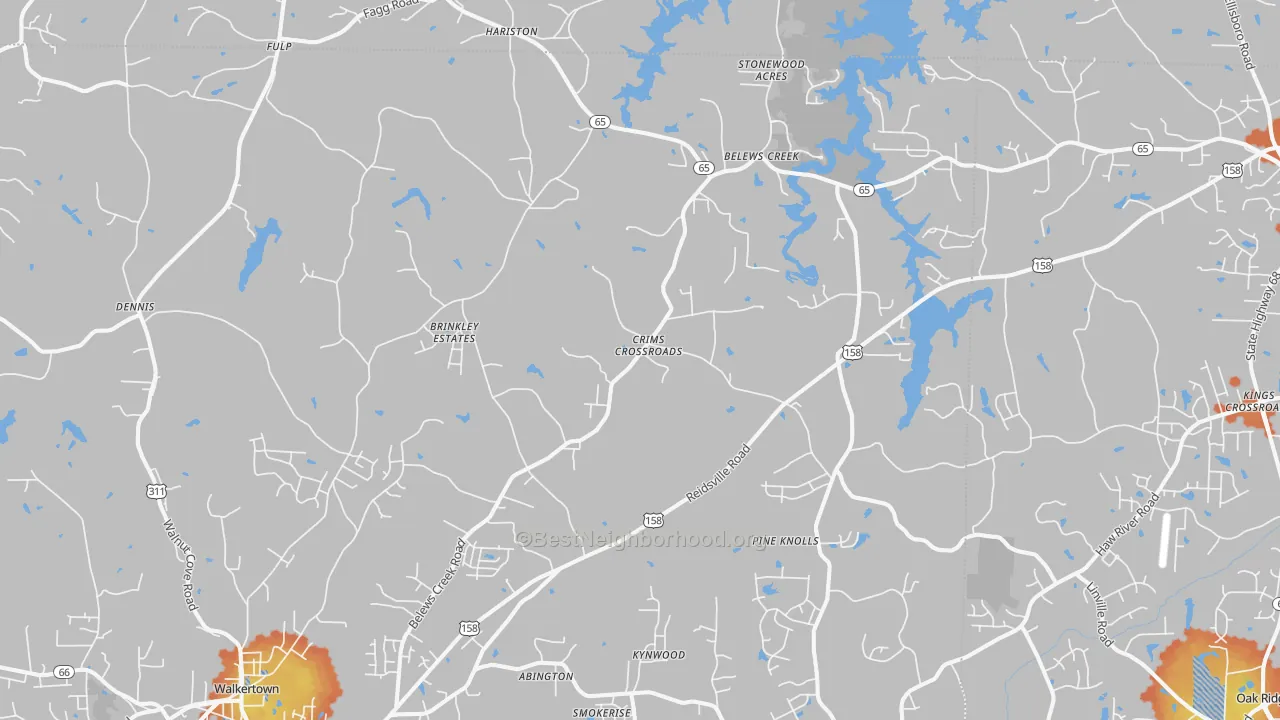 Bike Grade map of Belews Creek, NC
