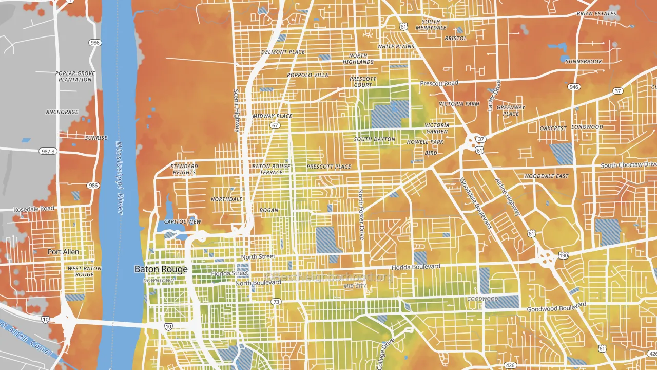 Bike Grade map of Belfair, Baton Rouge, LA