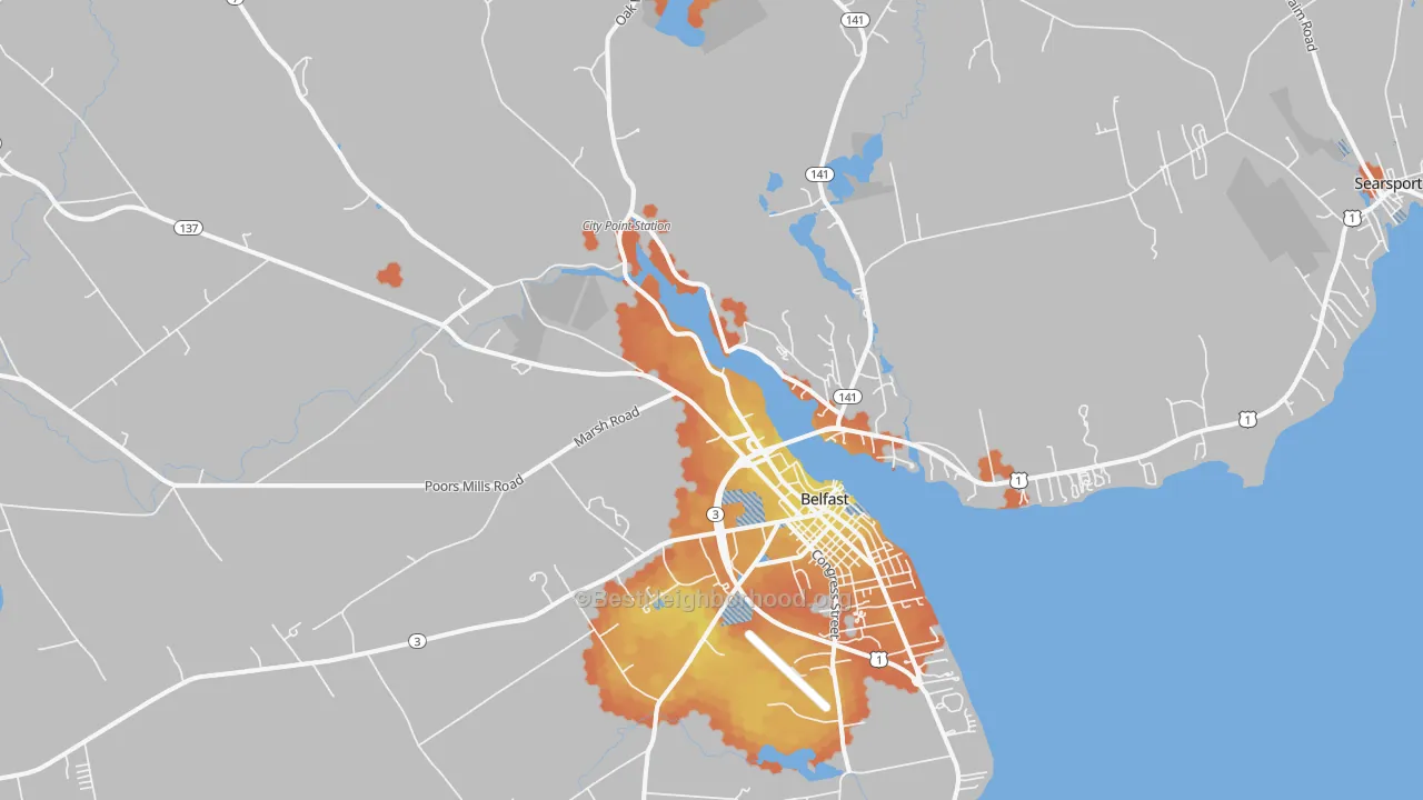 Bike Grade map of Belfast, ME