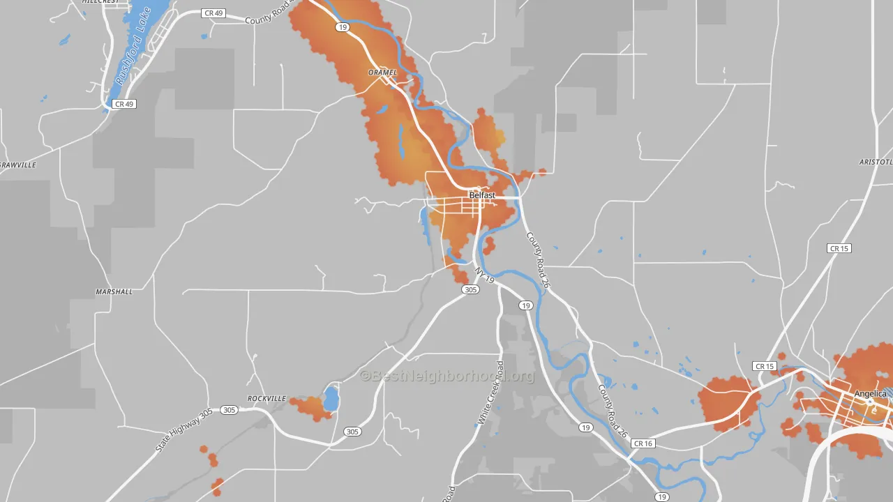 Bike Grade map of Belfast, NY