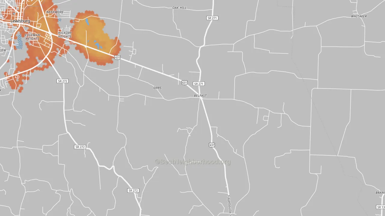 Bike Grade map of Belfast, TN