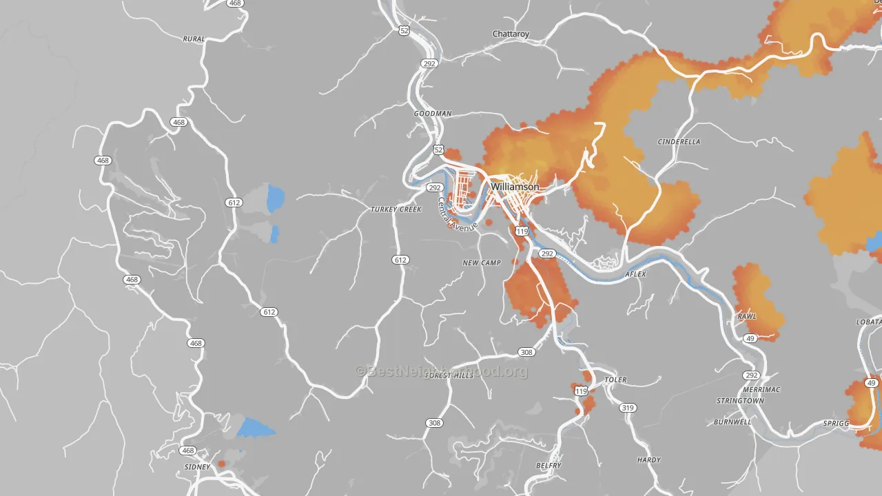 Bike Grade map of Belfry, KY