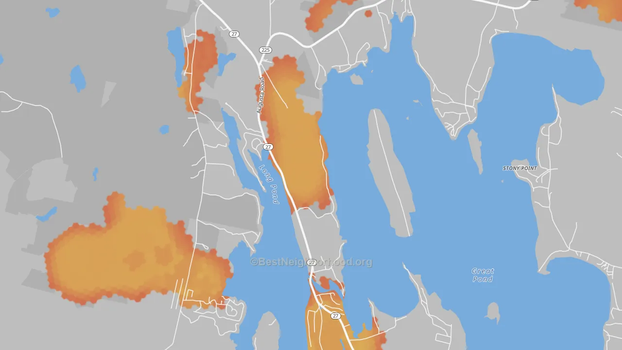 Bike Grade map of Belgrade Lakes, ME