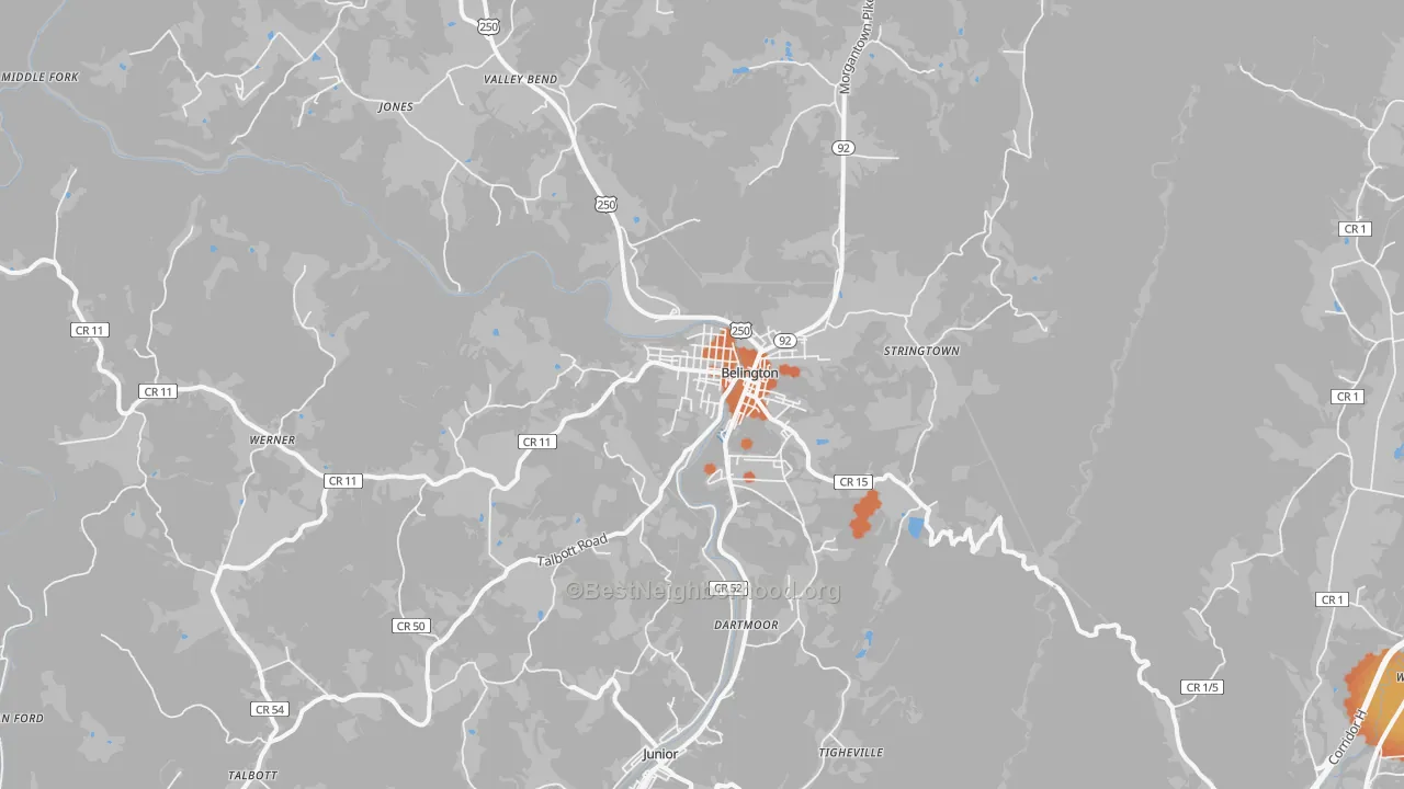 Bike Grade map of Belington, WV