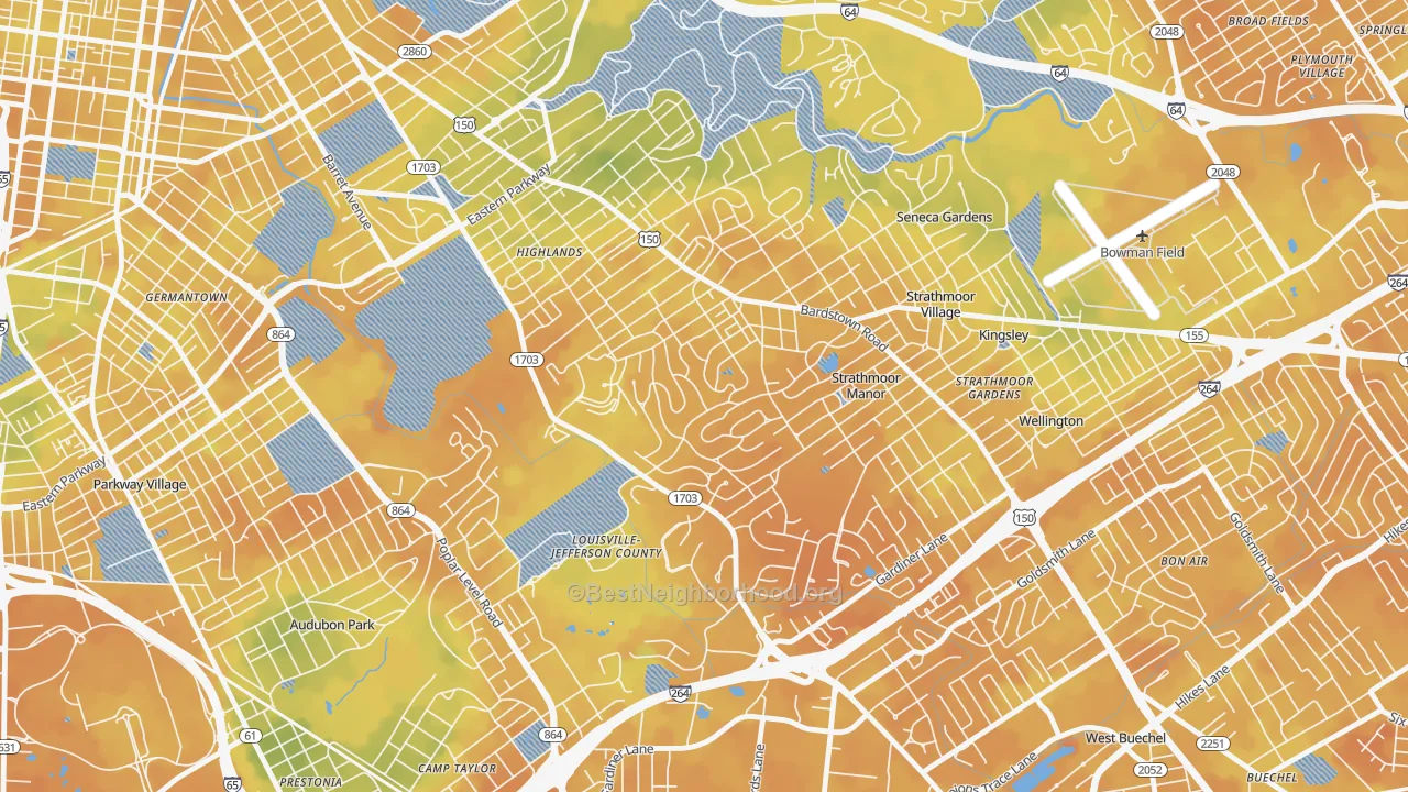 Bike Grade map of Belknap, Louisville, KY