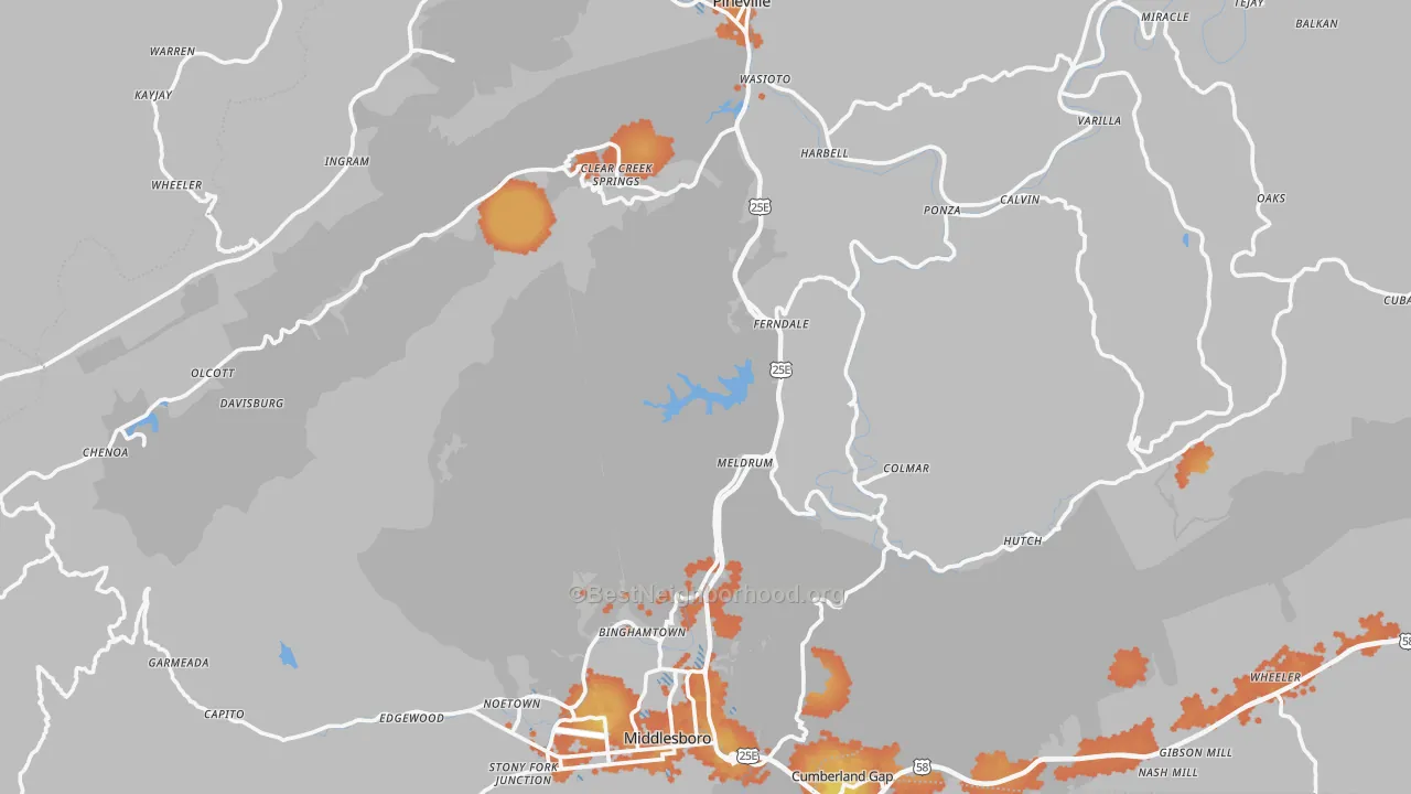 Bike Grade map of Bell County, KY