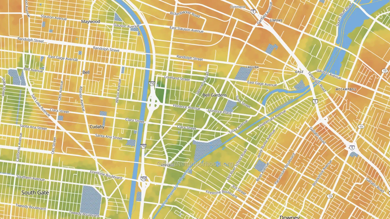 Bike Grade map of Bell Gardens, CA