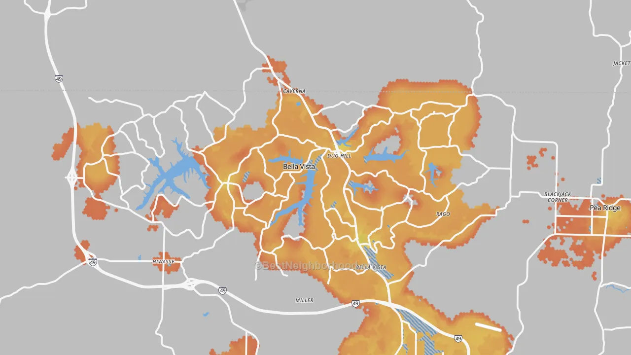 Bike Grade map of Bella Vista, AR