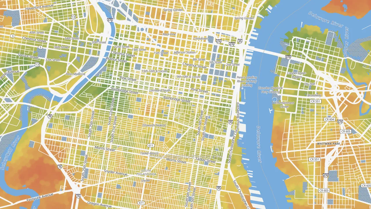 Bike Grade map of Bella Vista, Philadelphia, PA