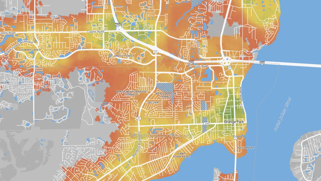 Bike Grade map of Bellair-Meadowbrook Terrace, FL