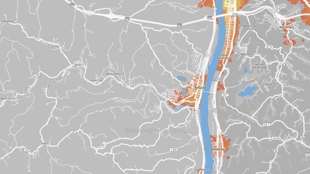 Bike Grade map of Bellaire, OH