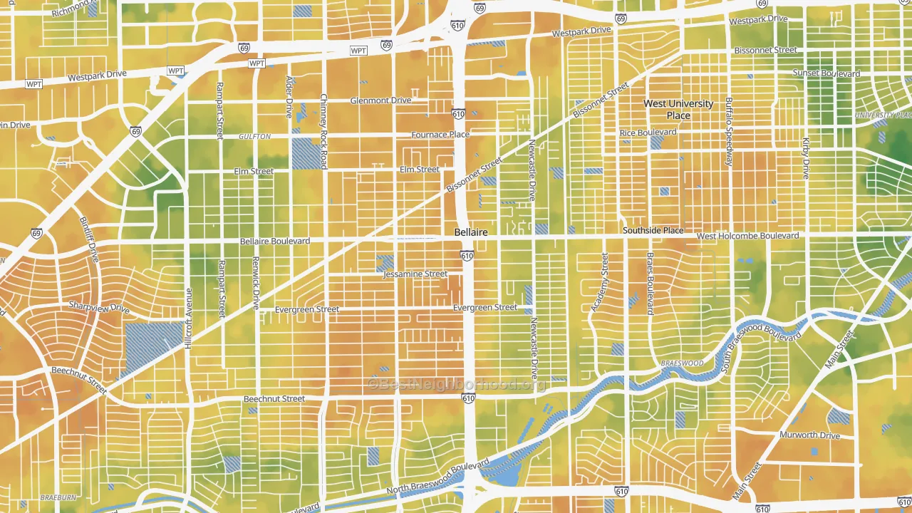 Bike Grade map of Bellaire, TX