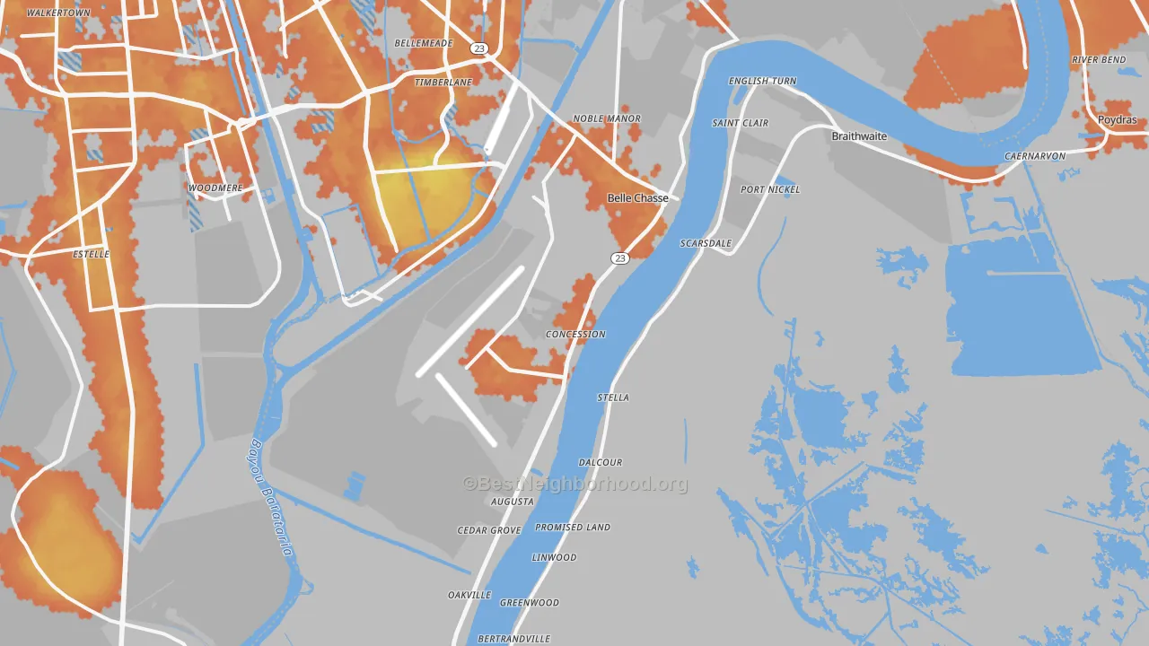 Bike Grade map of Belle Chasse, LA