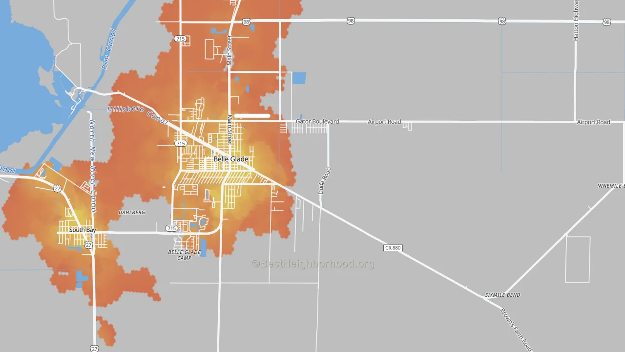 Bike Grade map of Belle Glade Camp, FL