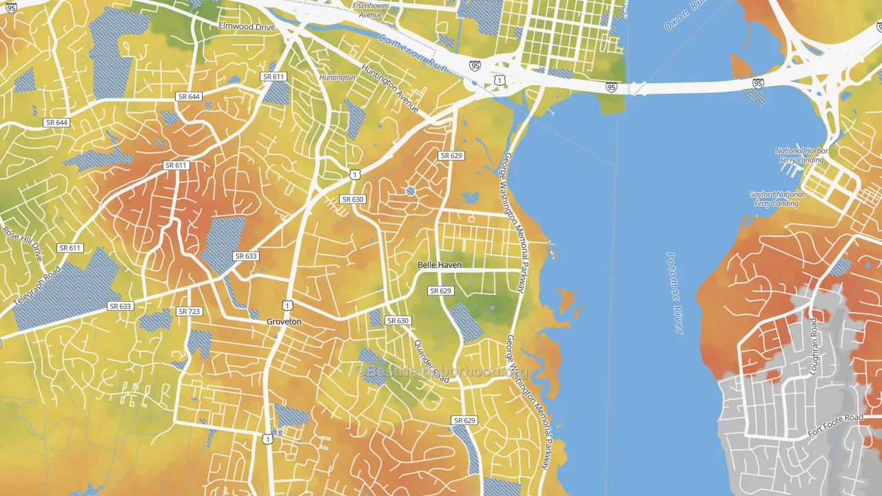 Bike Grade map of Belle Haven, Belle View, VA