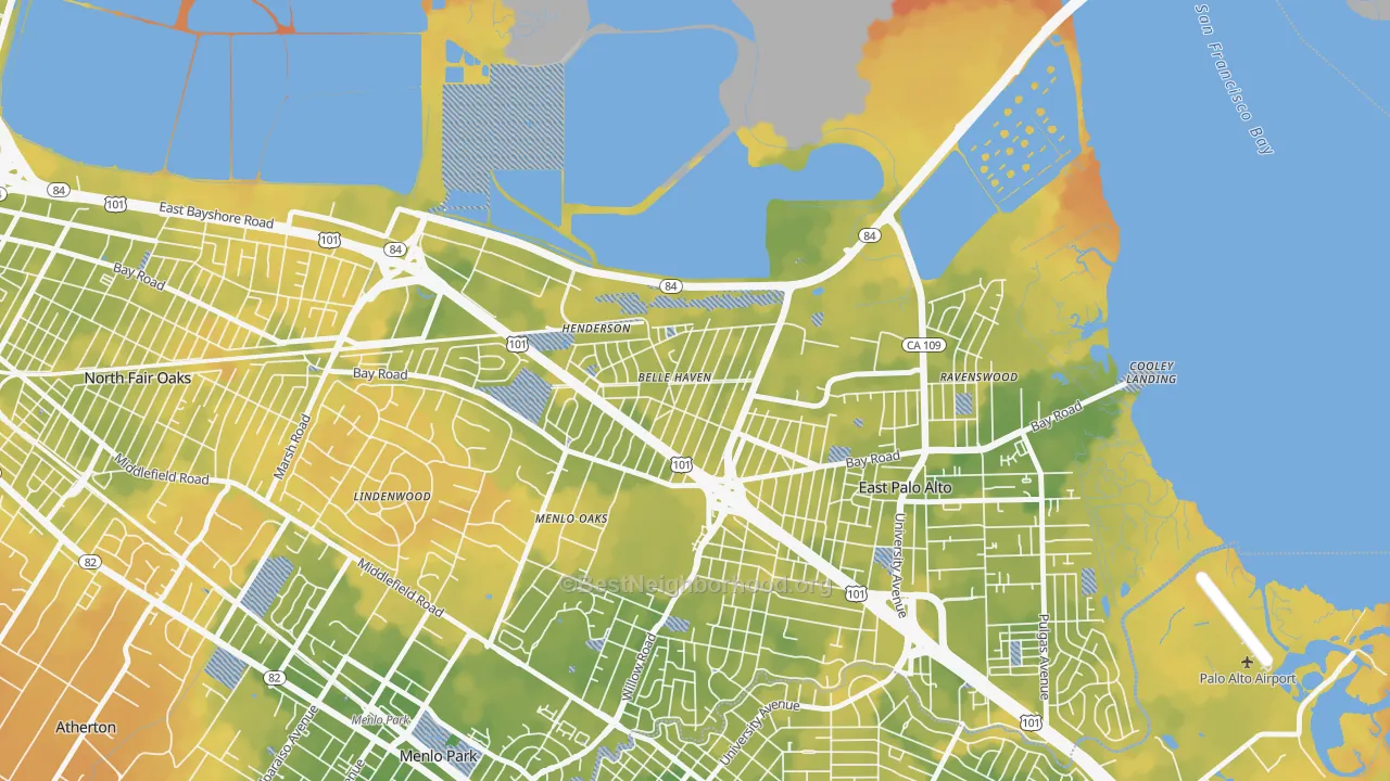 Bike Grade map of Belle Haven, Menlo Park, CA