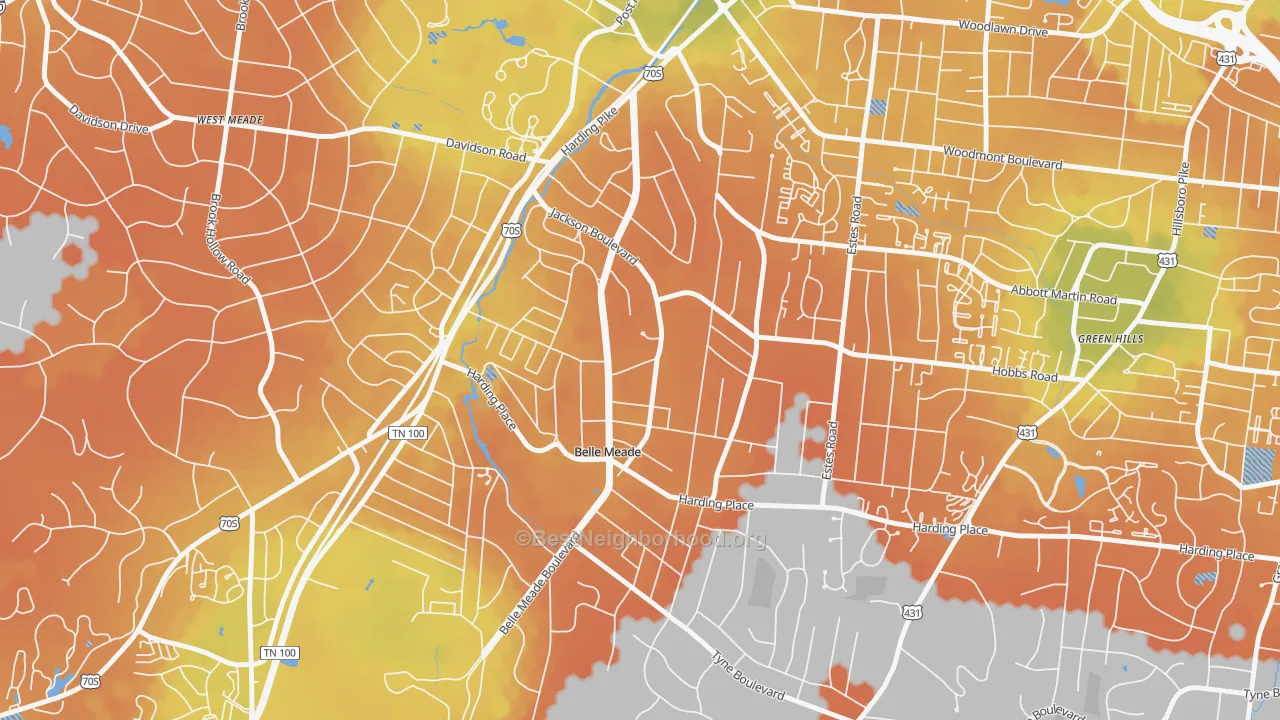Bike Grade map of Belle Meade, TN