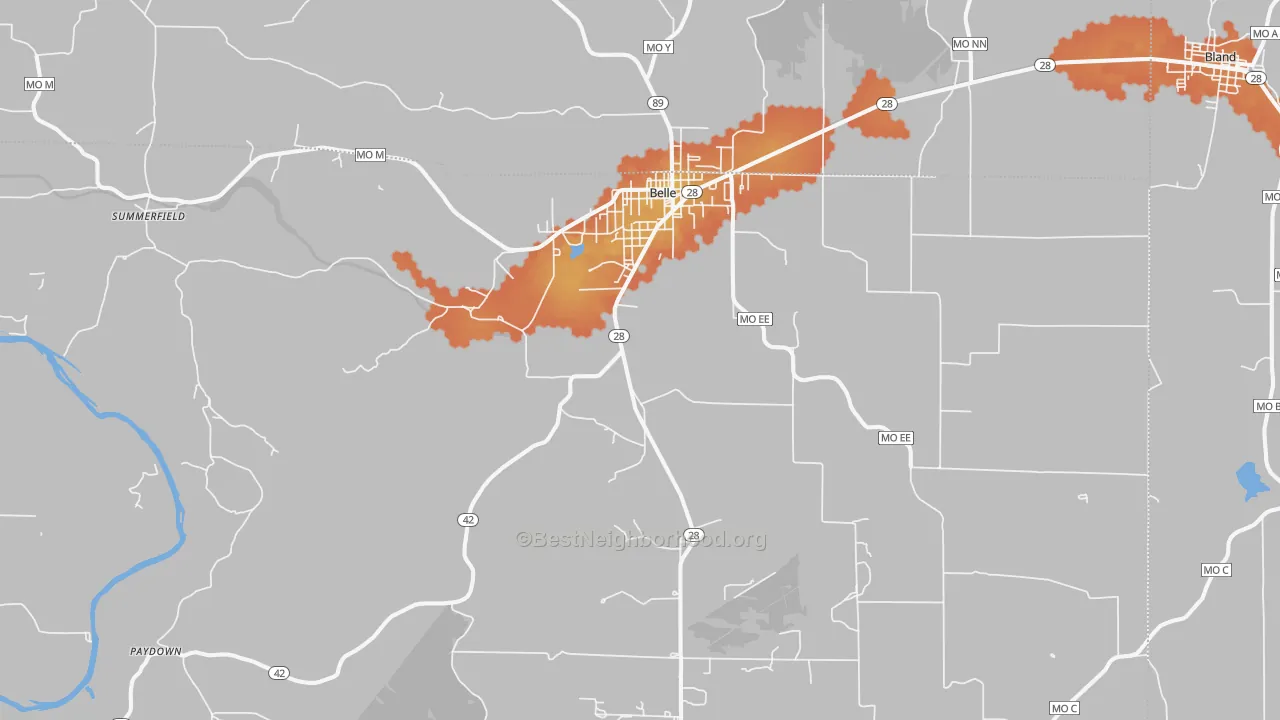 Bike Grade map of Belle, MO