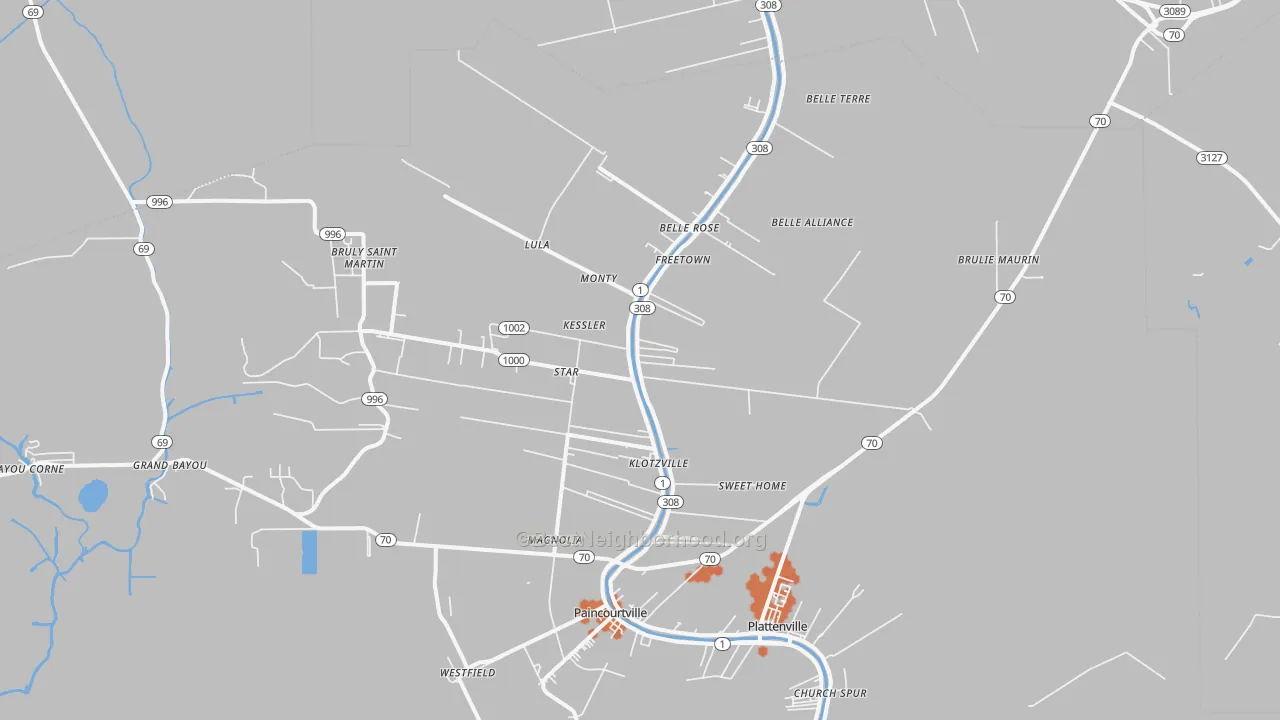 Bike Grade map of Belle Rose, LA