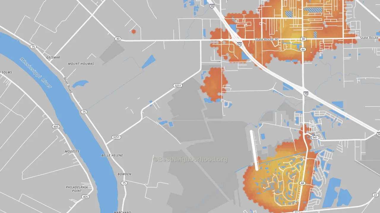 Bike Grade map of Belle Terre, LA