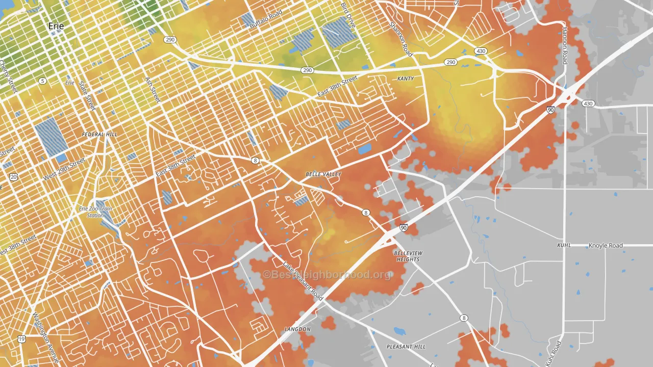 Bike Grade map of Belle Valley, Erie, PA