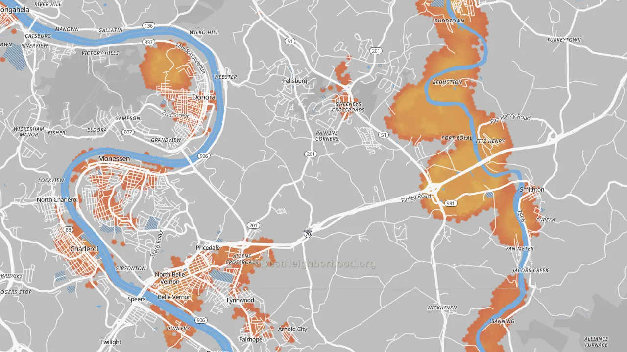 Bike Grade map of Belle Vernon, PA