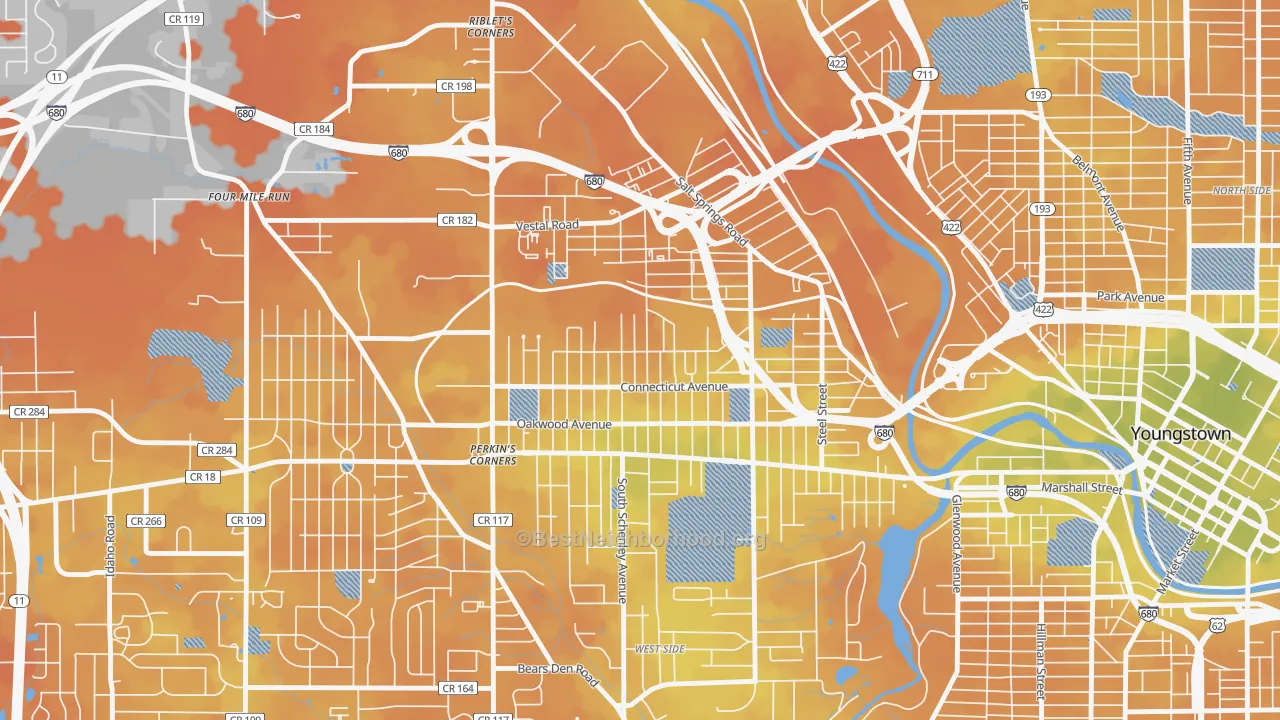 Bike Grade map of Belle Vista, Youngstown, OH