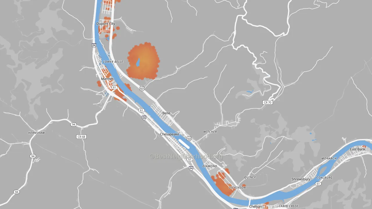 Bike Grade map of Belle, WV
