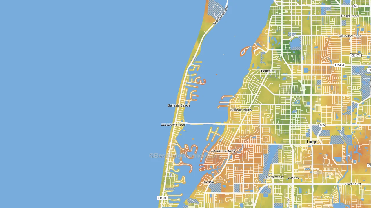 Bike Grade map of Belleair Beach, FL