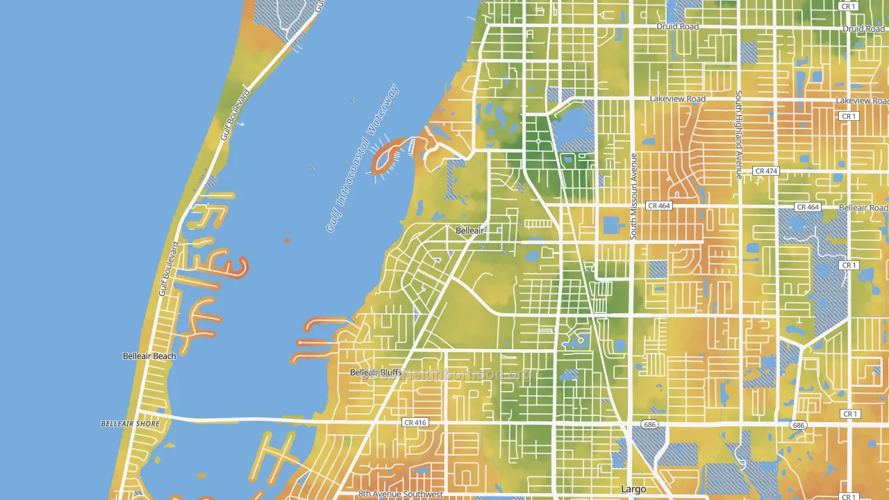 Bike Grade map of Belleair, FL
