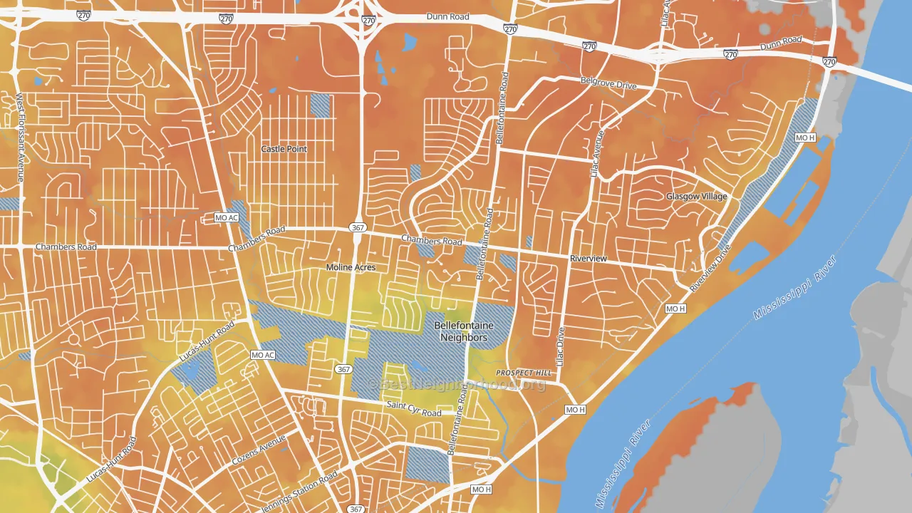 Bike Grade map of Bellefontaine Neighbors, MO