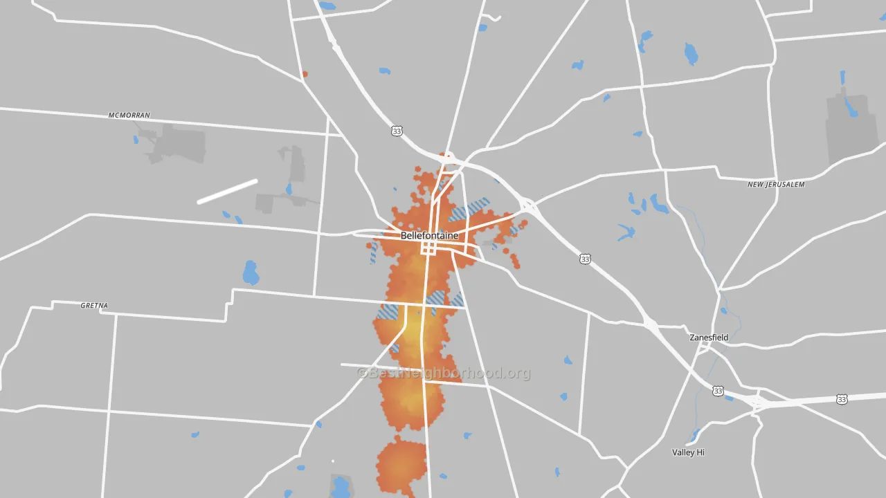 Bike Grade map of Bellefontaine, OH