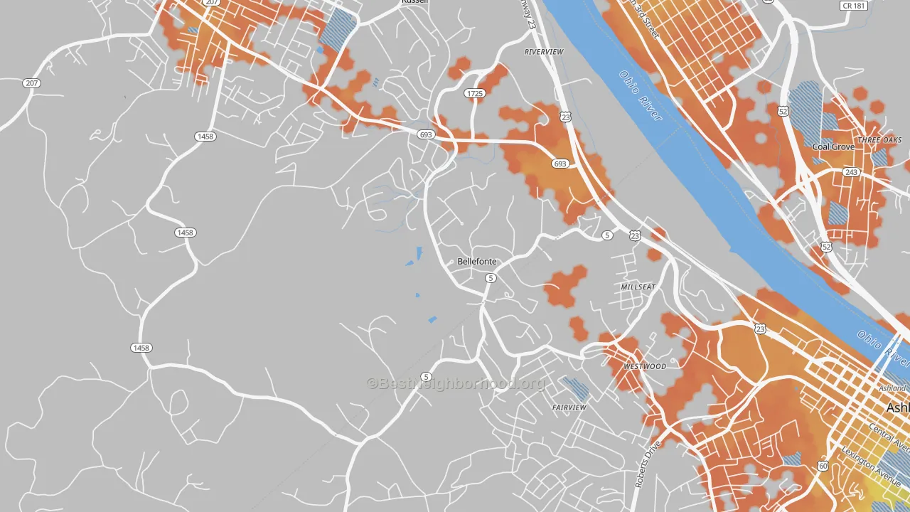 Bike Grade map of Bellefonte, KY