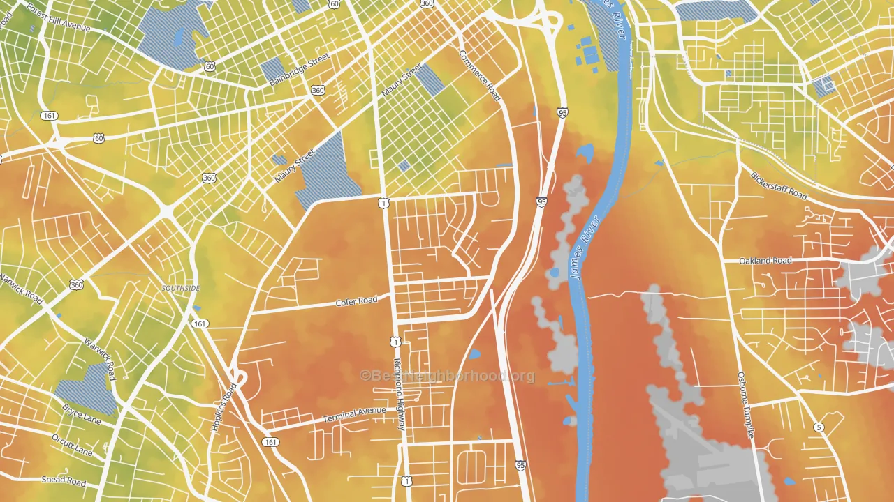Bike Grade map of Bellemeade, Richmond, VA