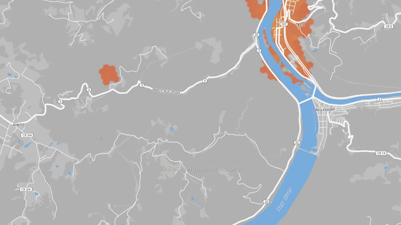 Bike Grade map of Bellepoint, WV