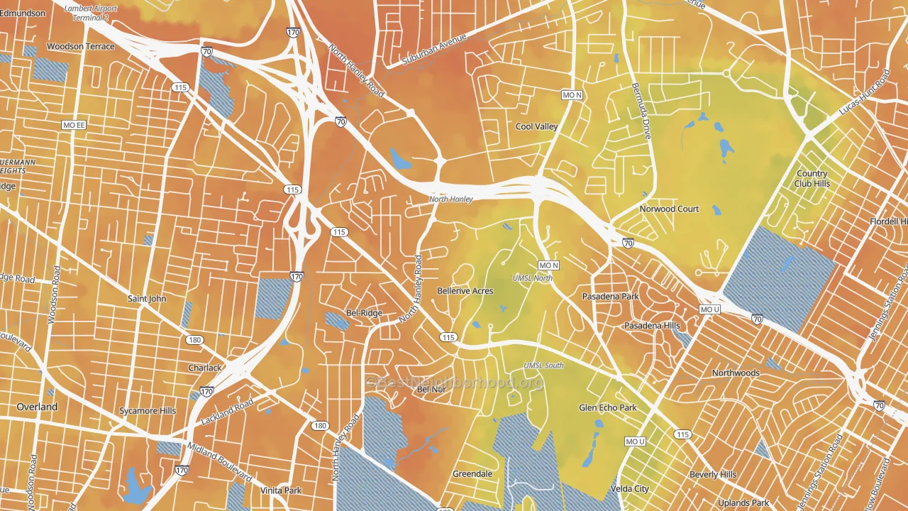 Bike Grade map of Bellerive, MO