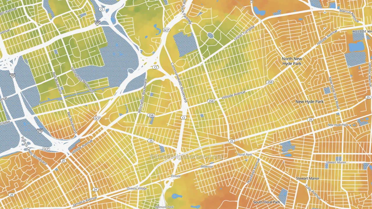 Bike Grade map of Bellerose, Queens, NY