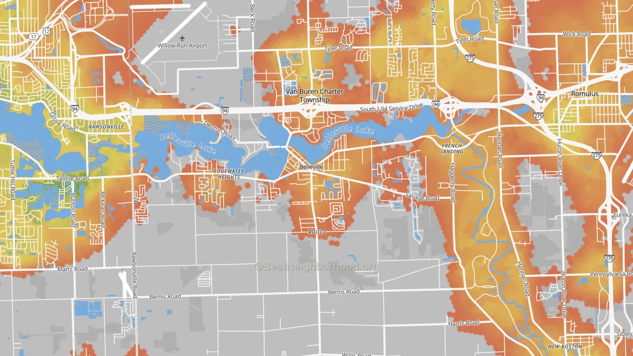 Bike Grade map of Belleville, MI
