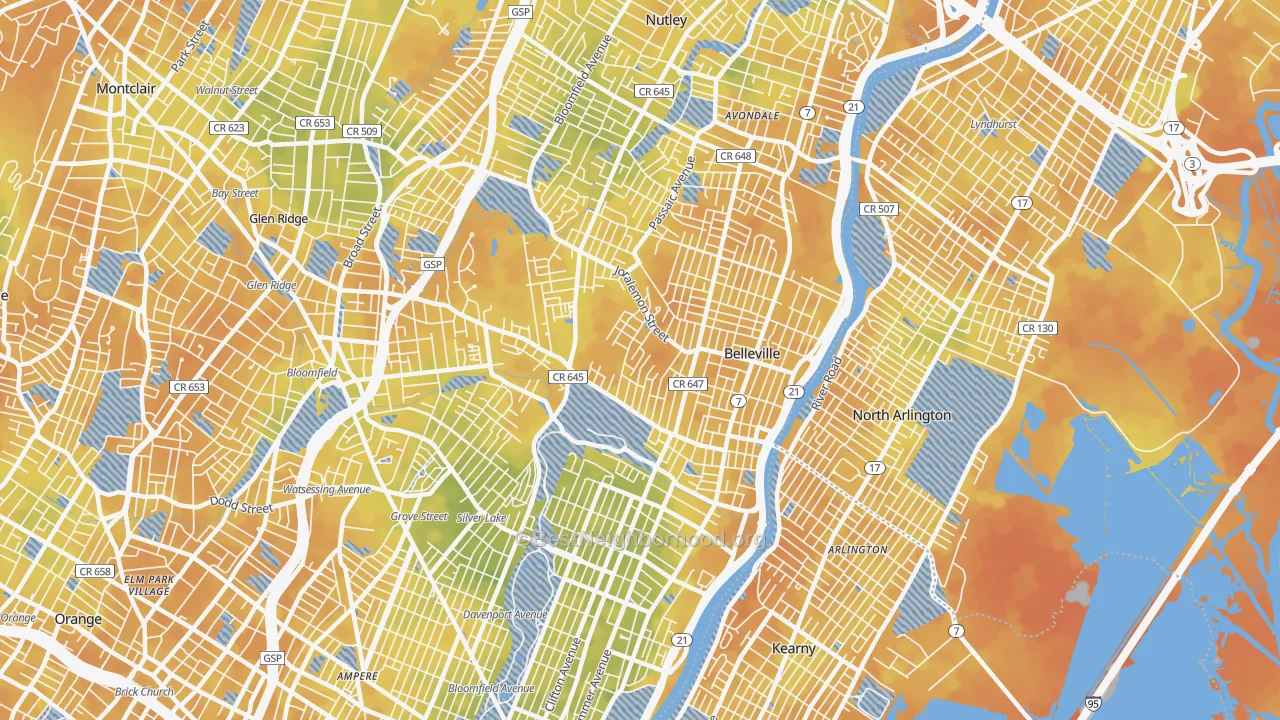 Bike Grade map of Belleville, NJ
